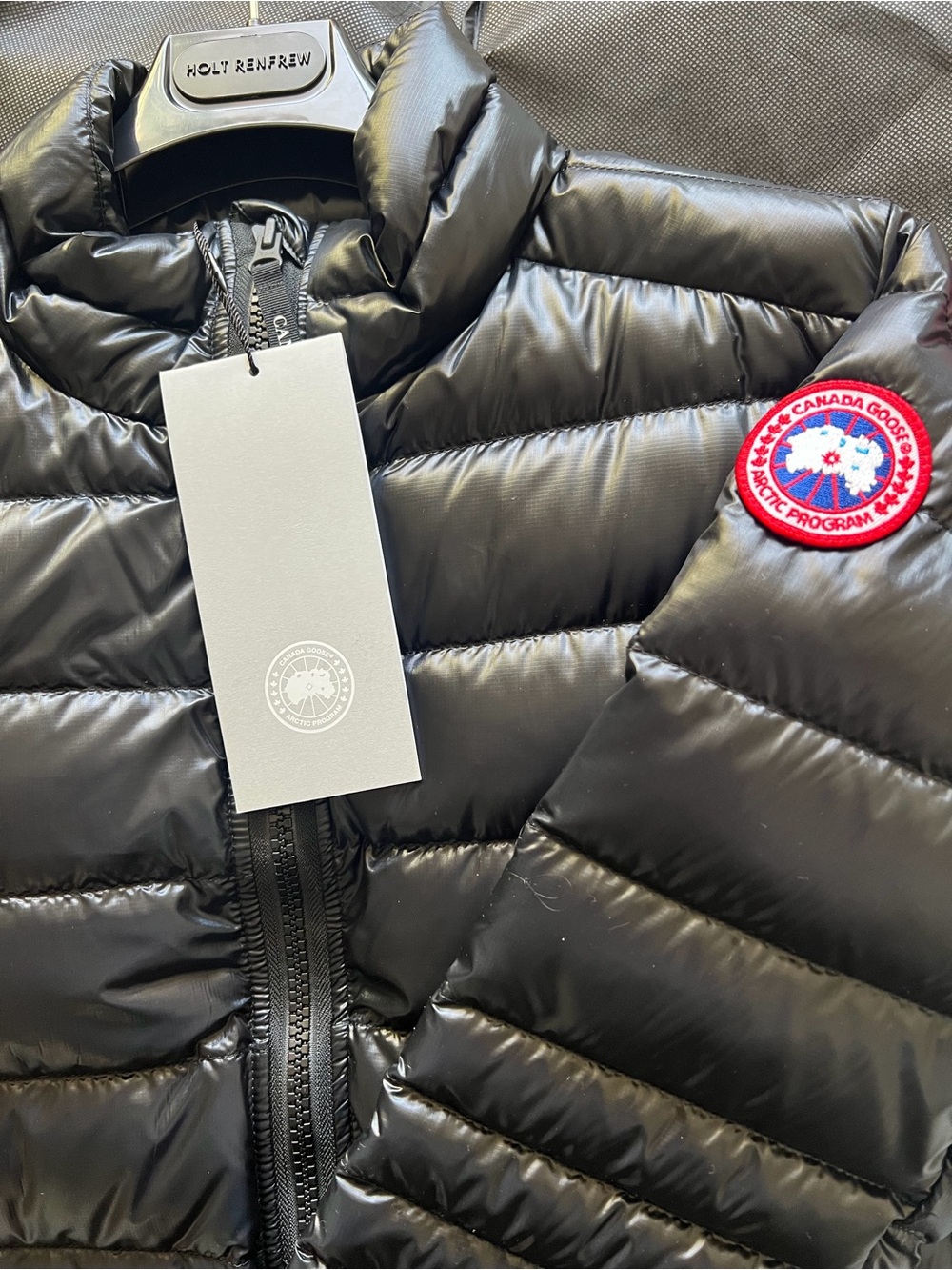 Canada Goose Black Shiny Puffer Jacket with Red Patch